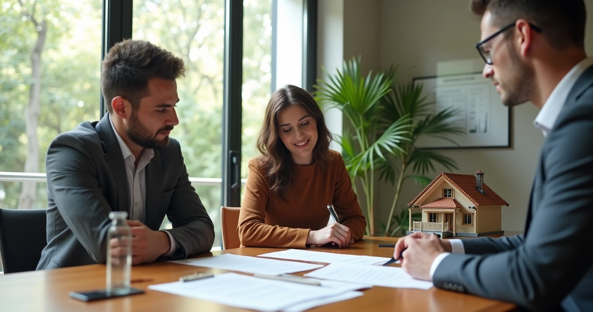 Negociação com pessoas assinando contrato de imóvel