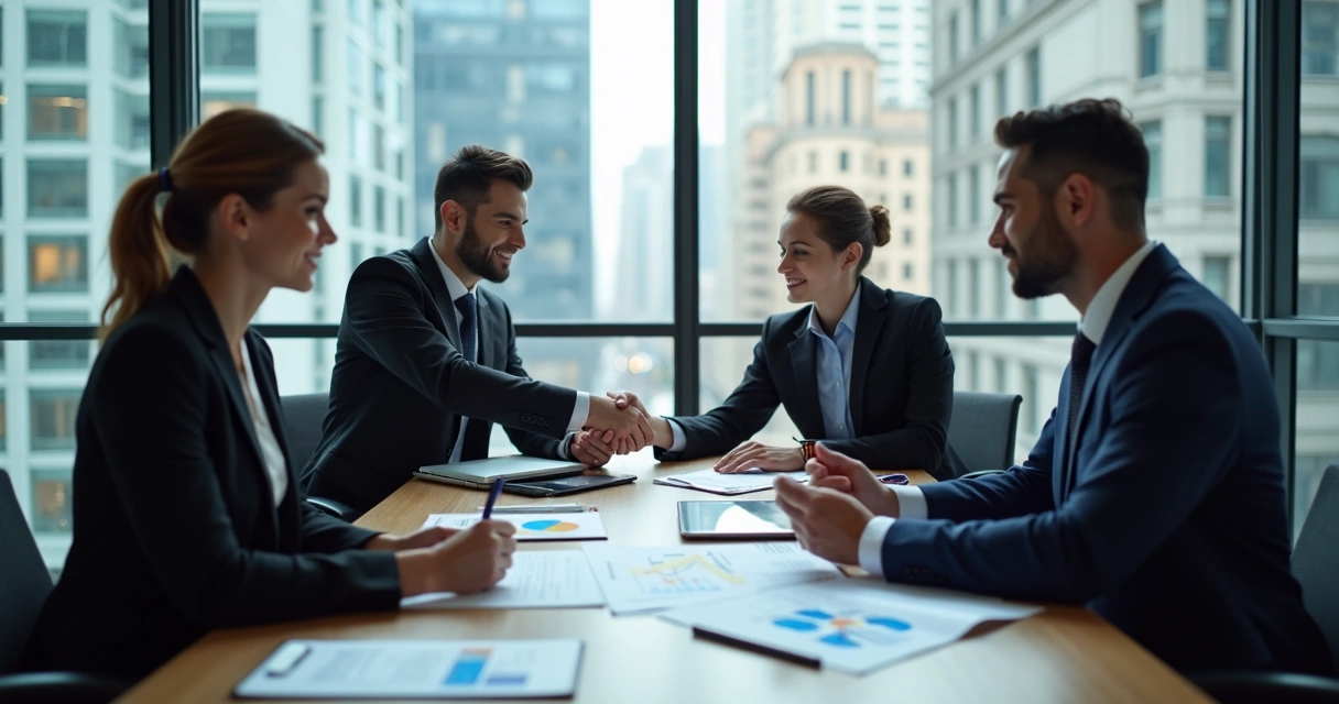 Negociação entre executivos revisando SLA B2B 