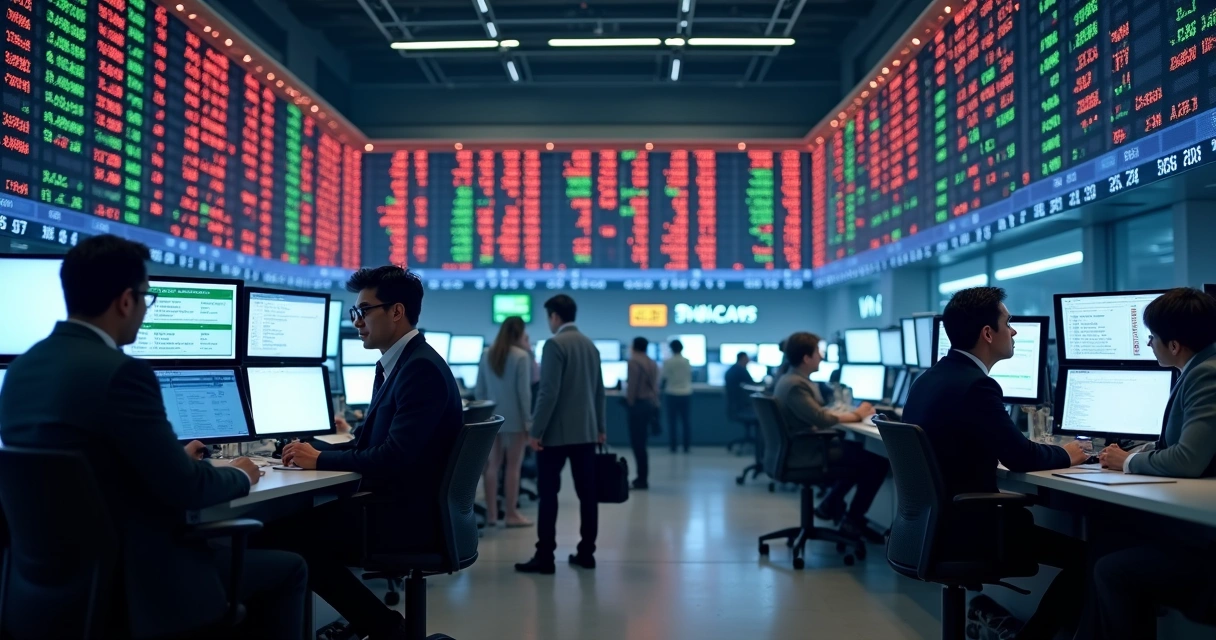 Pessoas em uma bolsa de valores negociando commodities agrícolas