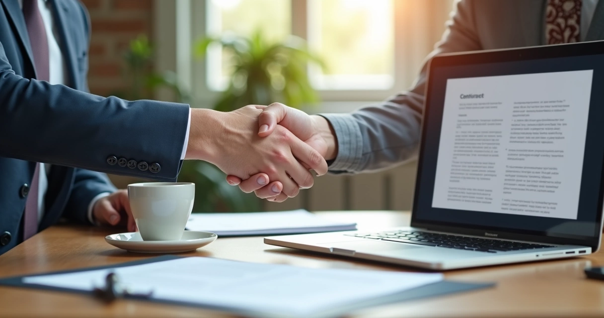 Freelancer e cliente apertando as mãos após fechar contrato 