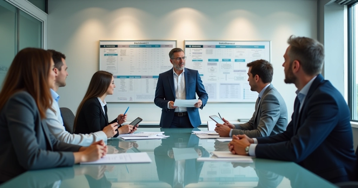 Gestor negociando com clientes e fornecedores na empresa 