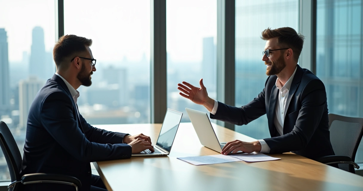 Negociação entre closer e cliente em reunião presencial 