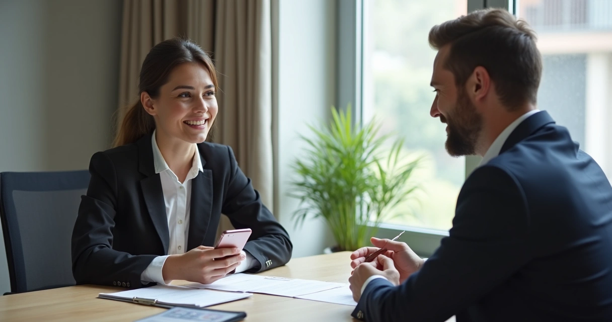Empresária conversando de forma amigável com cliente sobre negociação de dívida