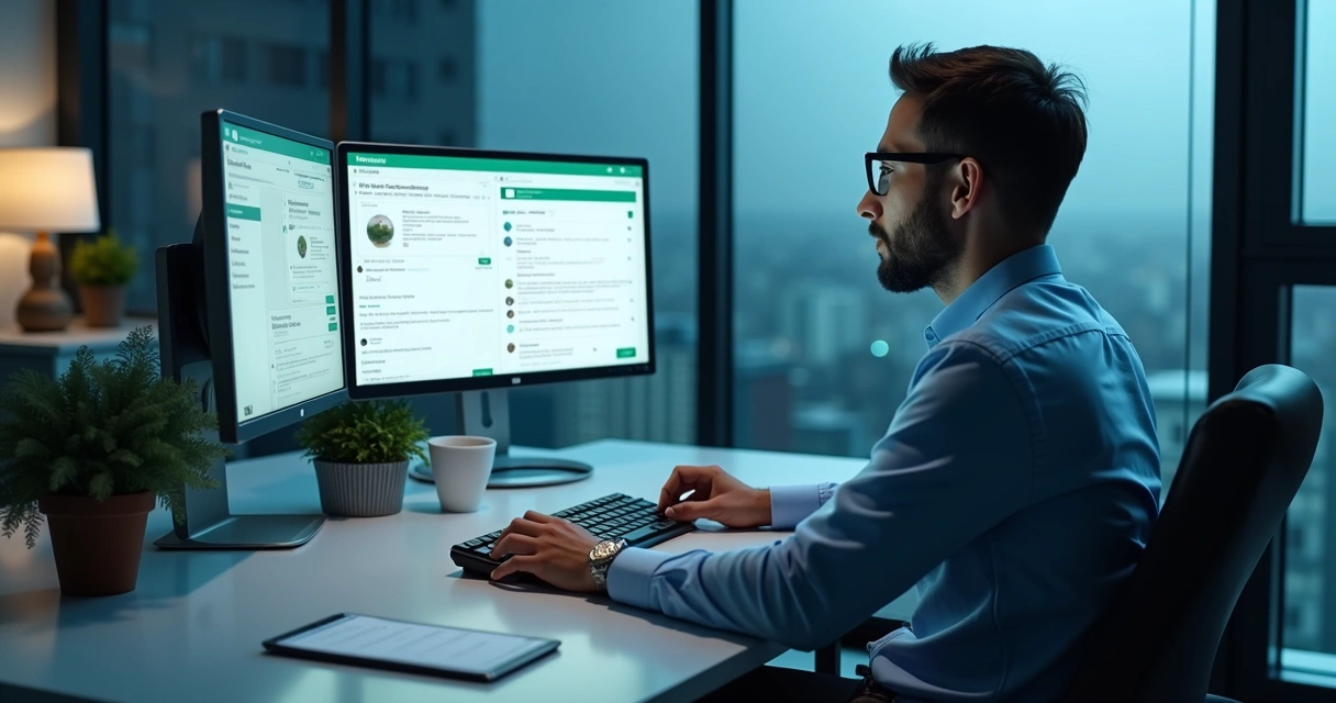 Atendente analisando negociação de cobrança por WhatsApp com apoio de CRM e IA 