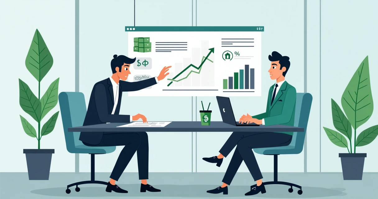 Empresário negociando com fornecedor em reunião com gráficos de custos na mesa 