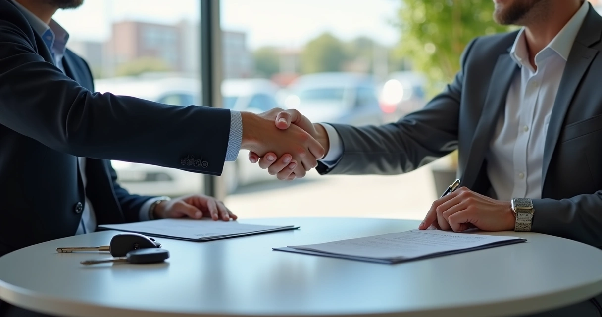 Comprador e vendedor em negociação de carro alienado 