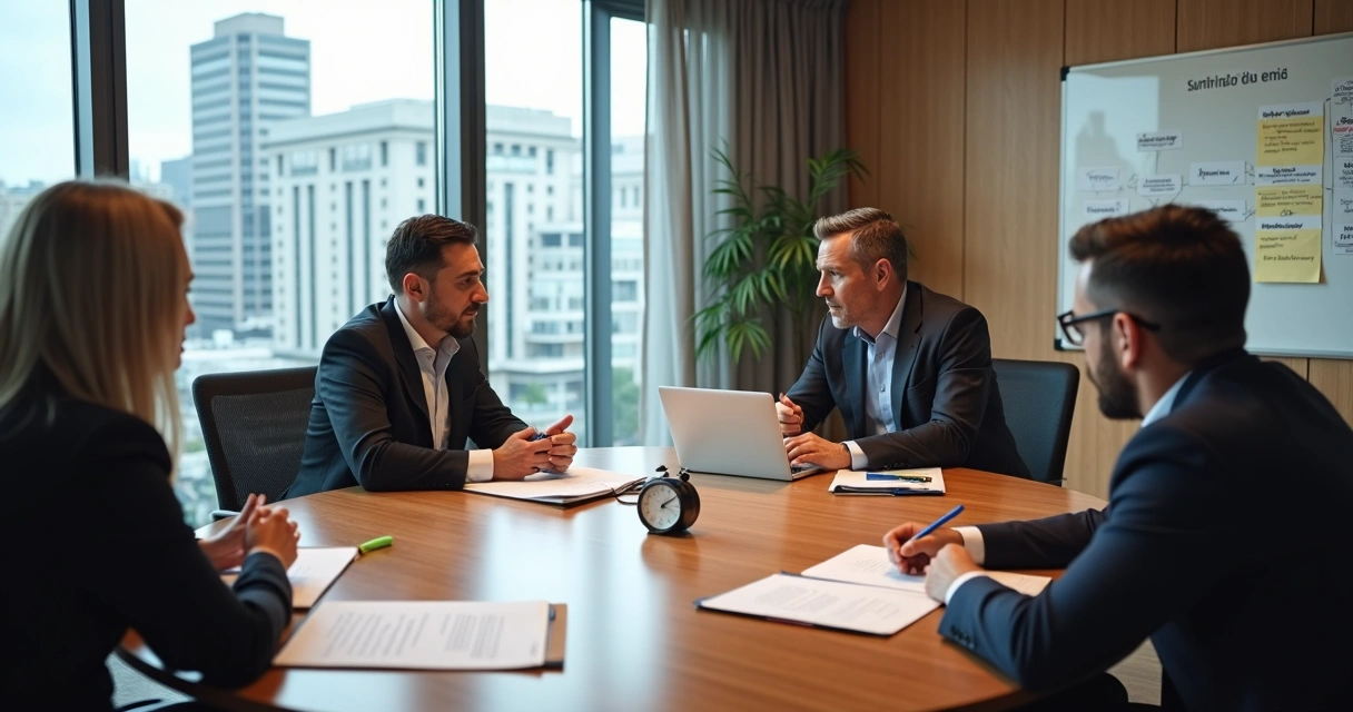 Equipe política mediando conflito em mesa redonda de escritório 