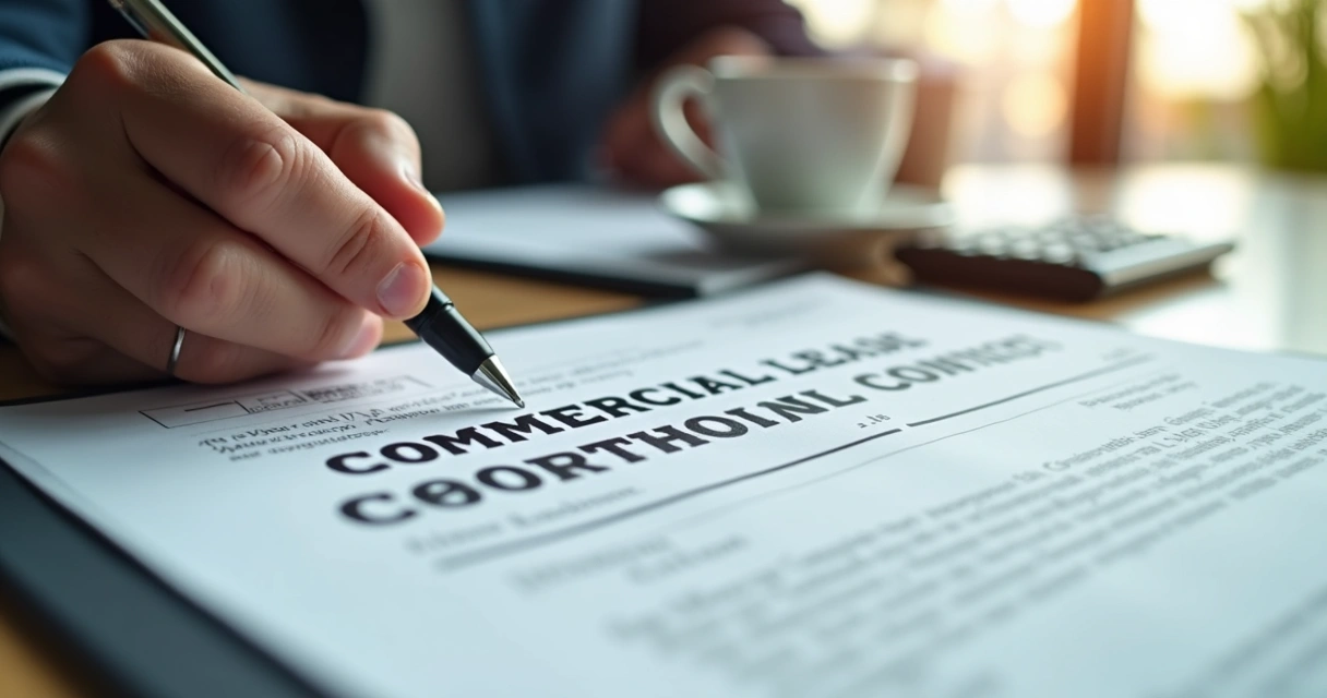 Pessoa analisando contrato de aluguel comercial com caneta 