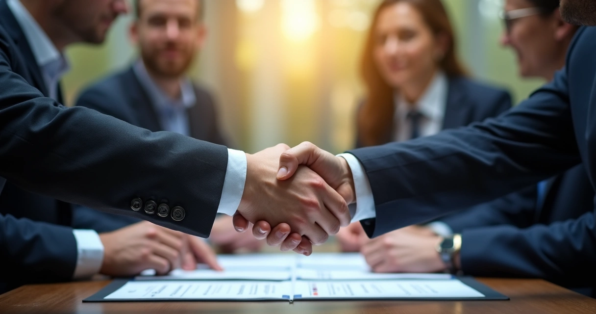 Negociação de contratos altos em reunião profissional com empresários e dados em apresentação 