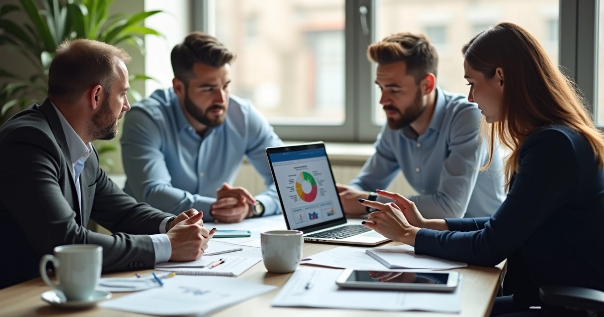 Equipe comercial reunida discutindo pipeline de vendas 