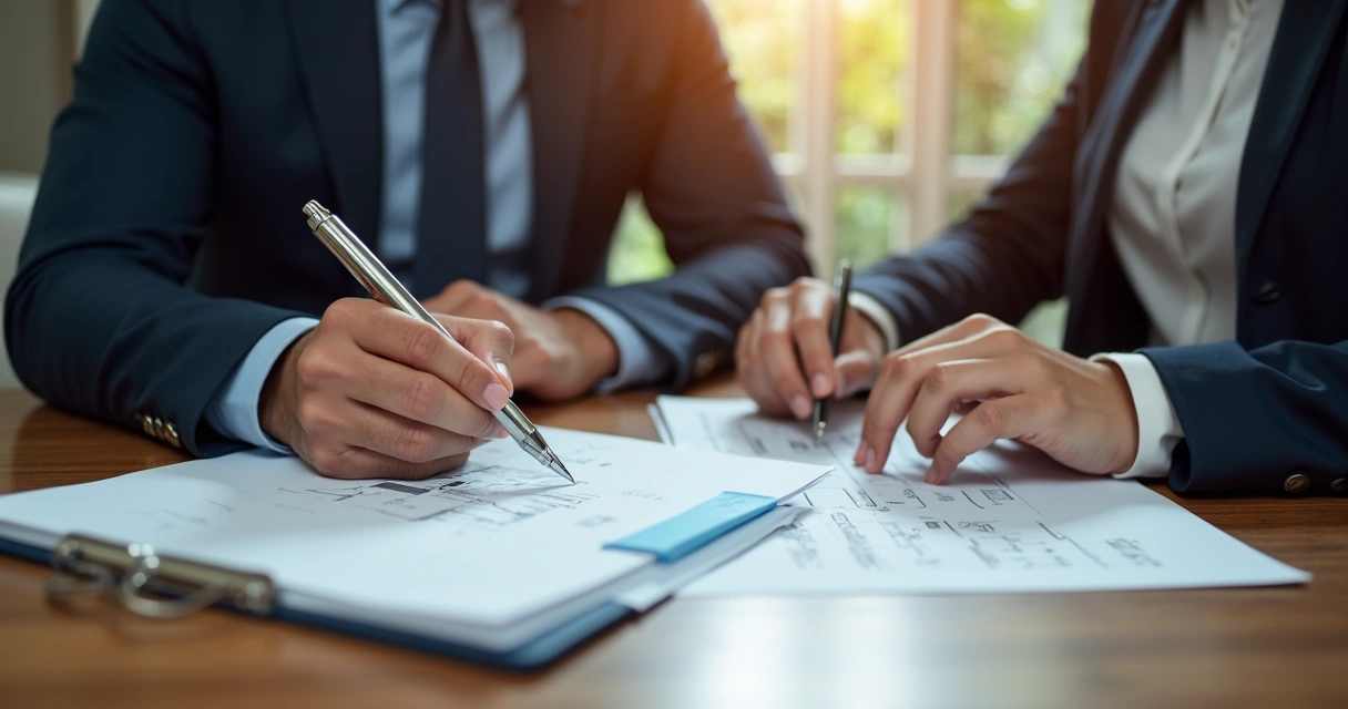 Negociação estratégica entre empresário e cliente em escritório moderno com gráficos e documentos de proposta sobre a mesa 