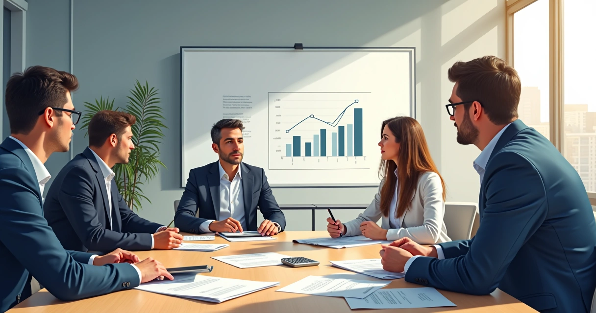 Equipe de executivos negociando despesas em empresa 
