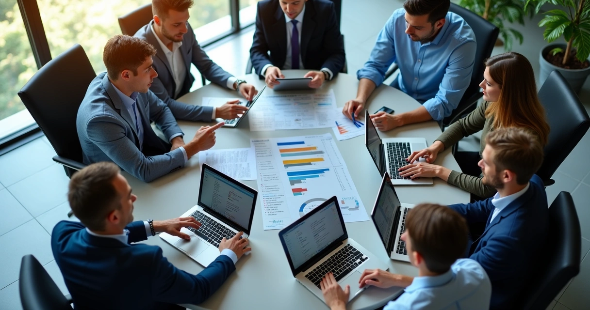 Equipe de vendas em frente ao computador acompanhando funil digital 