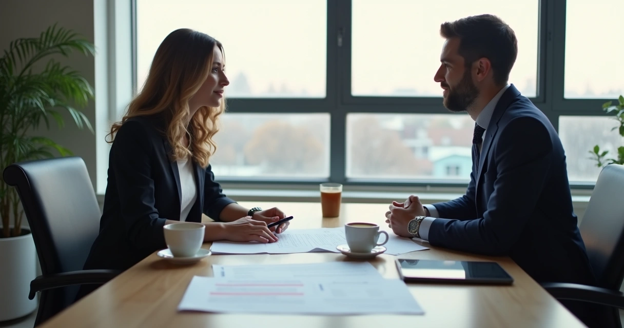Empresário negociando dívida com cliente em escritório moderno 
