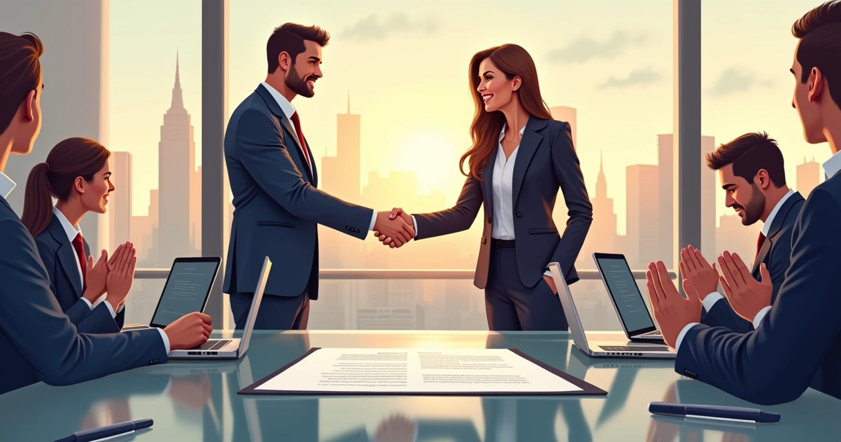 Dois representantes empresariais apertando as mãos após fechar acordo B2B 