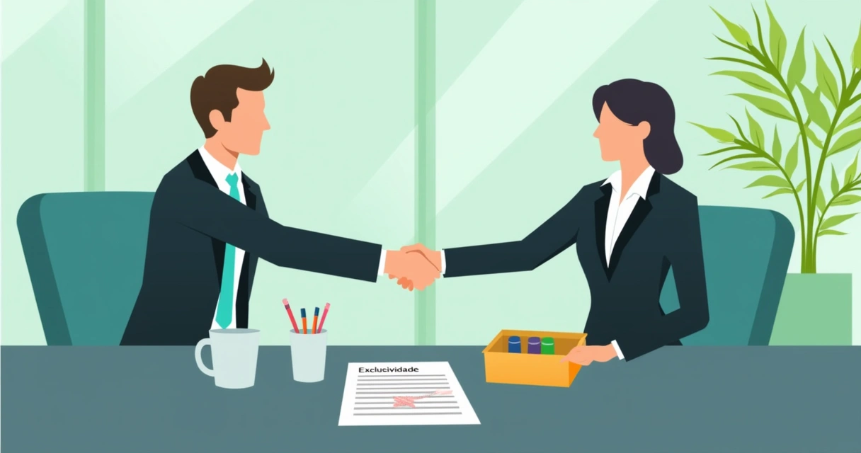 Aperto de mãos entre comprador e fornecedor diante de contrato exclusivo 