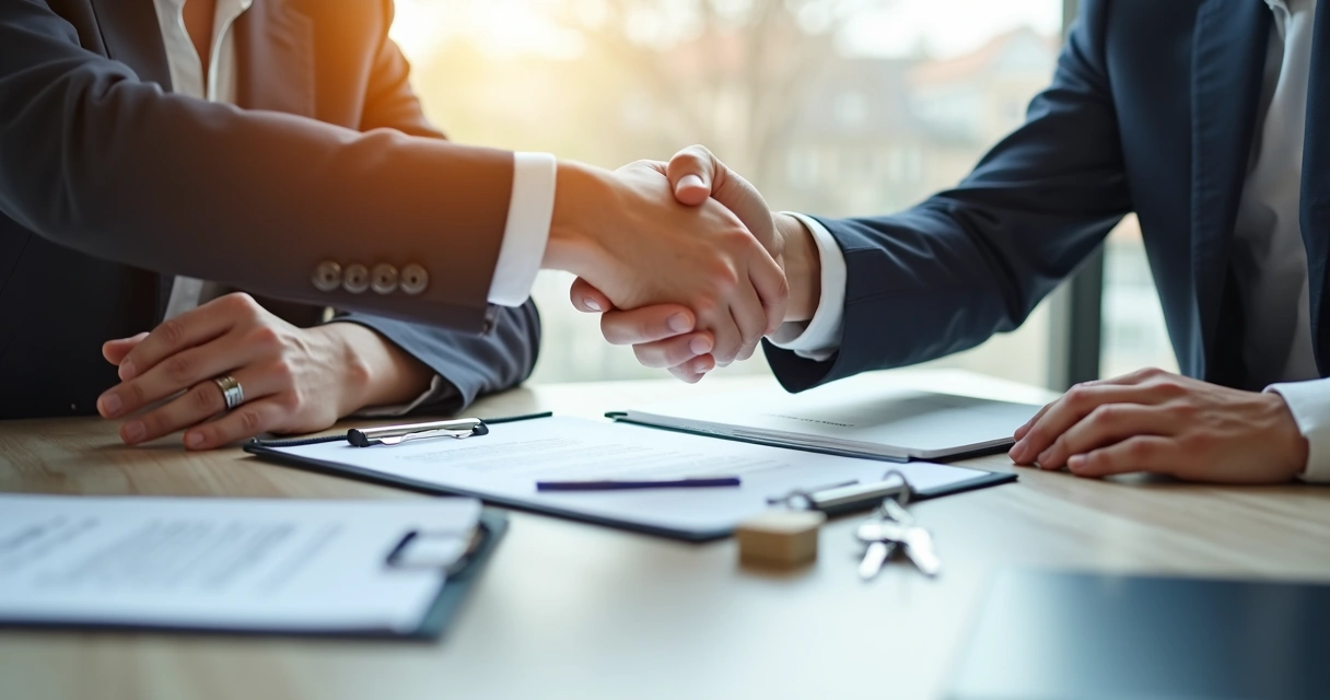 Assinatura de proposta de compra de imóvel com aperto de mãos 
