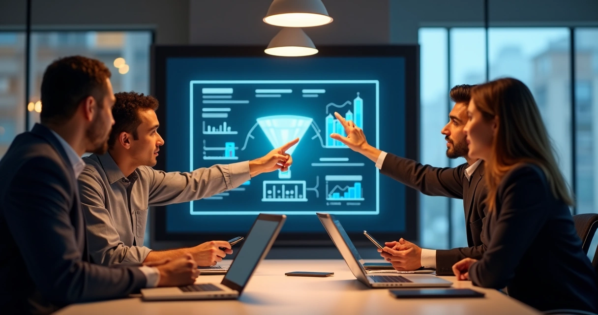 Equipe de vendas analisando dados para fechar vendas