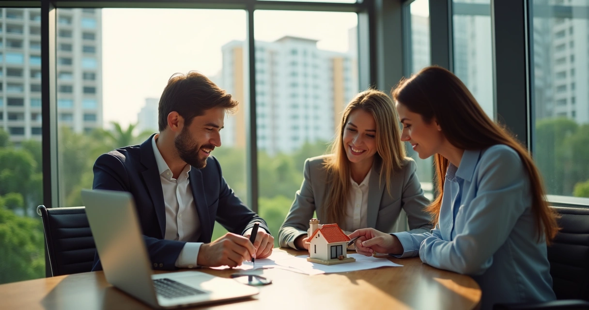 Corretor e clientes negociando imóvel em Campinas 