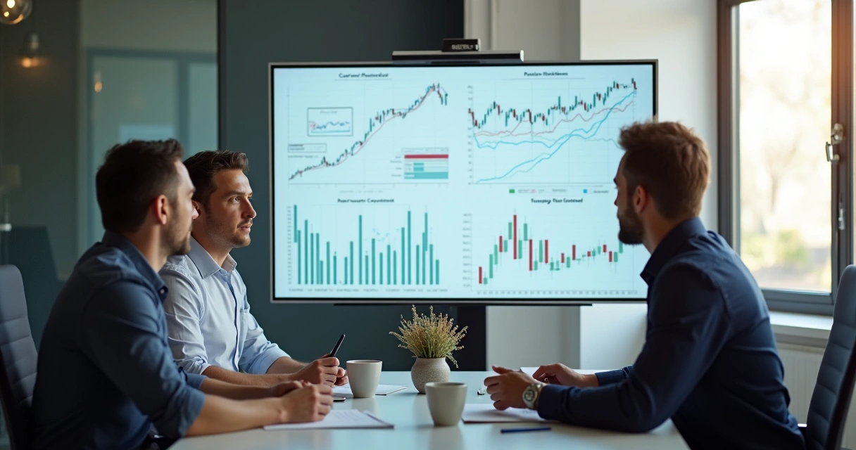 Grupo reunido analisando contrato de marketplace na tela