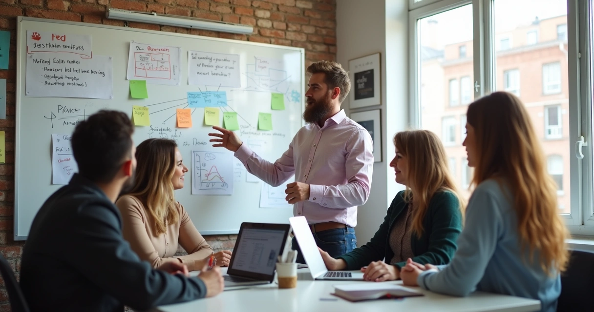 Equipe conversando sobre estratégia de vendas de curso online 