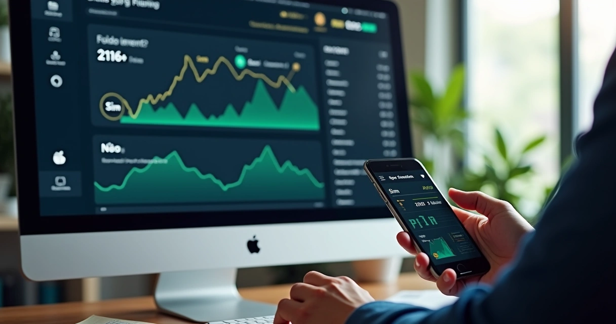 Negociação em plataforma de prediction market com gráficos e apostas Sim e Não em tela 