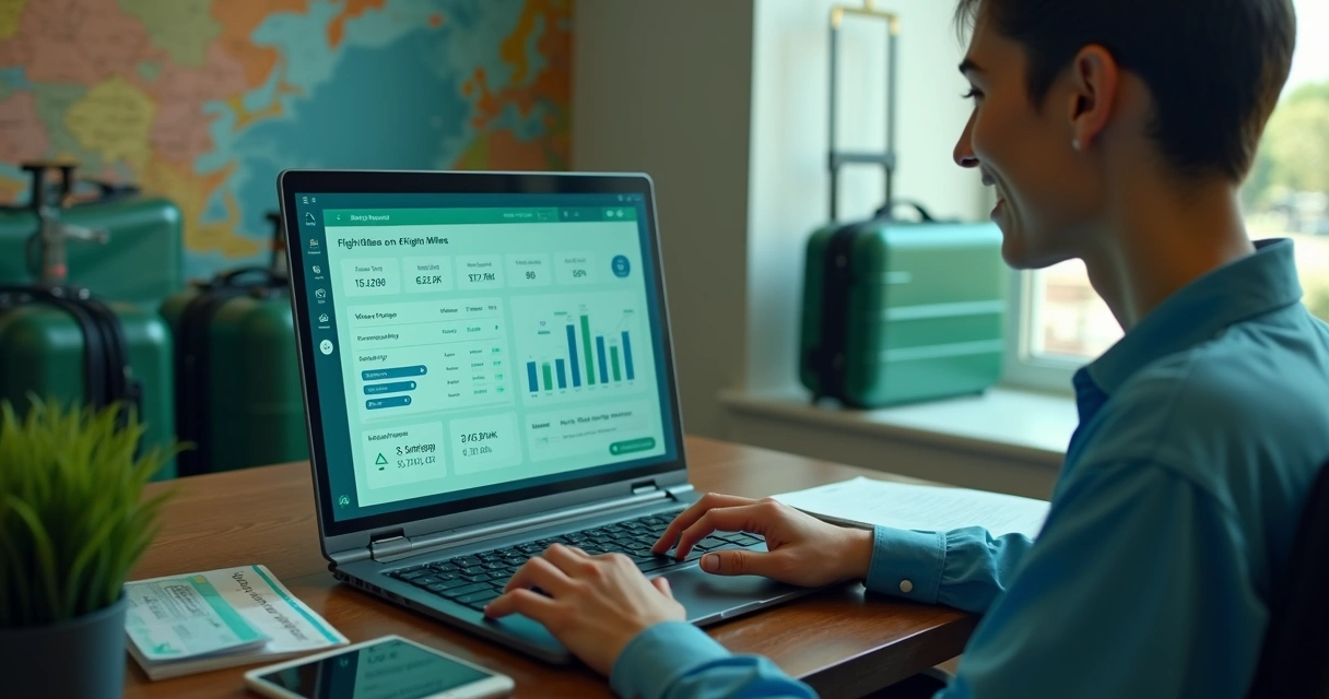 Pessoa analisando venda de milhas em notebook 
