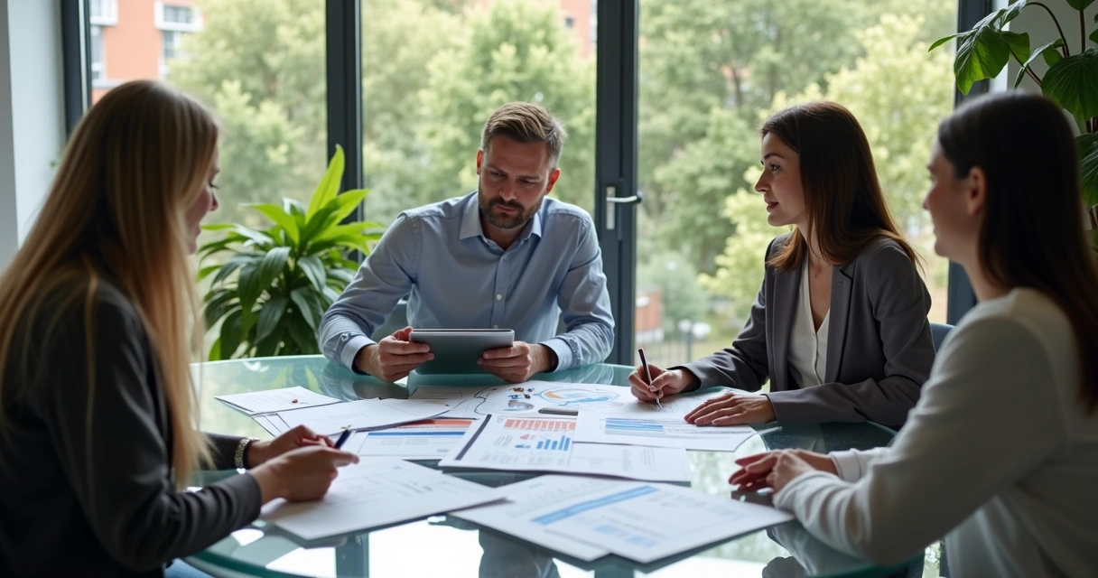 Momento de negociação de plano de saúde empresarial em mesa de escritório 