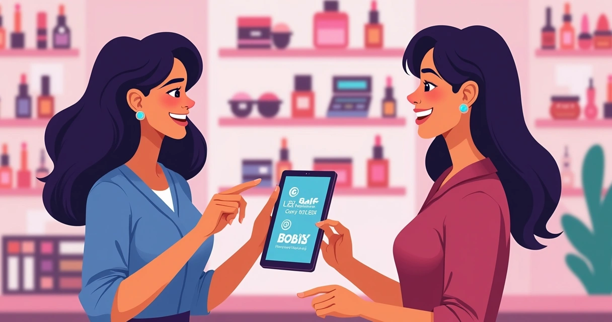 Vendedor de cosméticos aplicando bônus usando saldo flex.