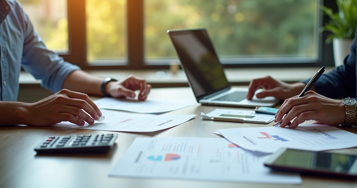 Reunião de negociação entre lojista e consultor discutindo taxas para Shopify 