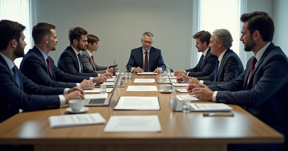 Negociação formal entre representantes de sindicato e empresa em mesa de reunião 