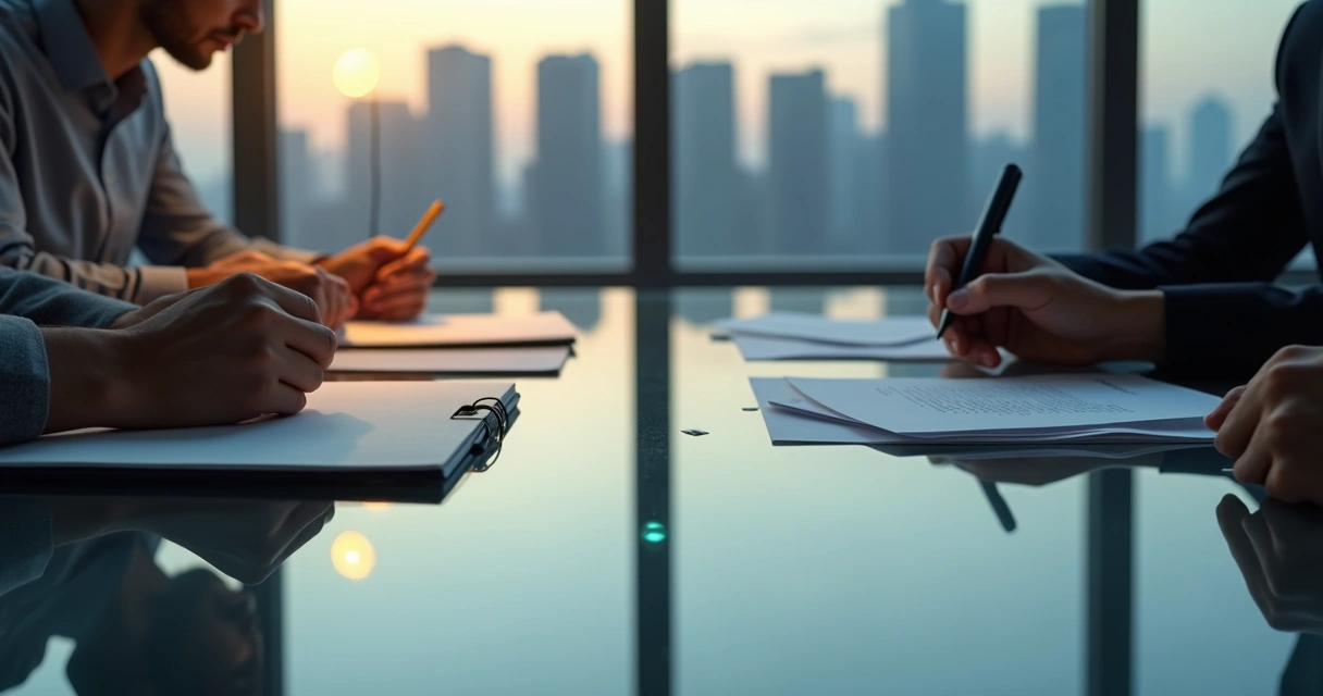 Mesa de negociação com contraste entre transparência e sombra mostrando incoerência ética 