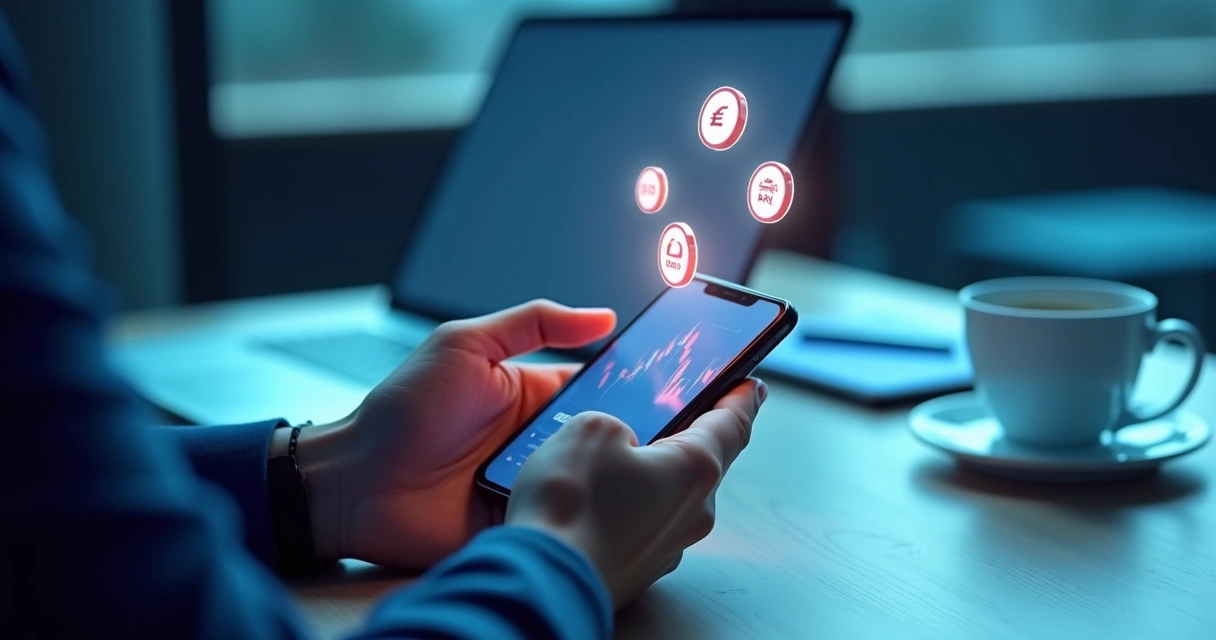 Pessoa usando aplicativo para negociar stablecoins em celular 