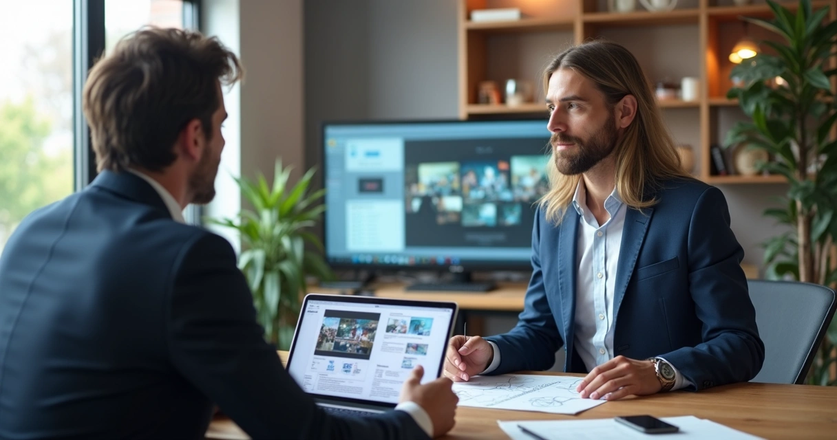 Videomaker apresentando proposta para cliente 