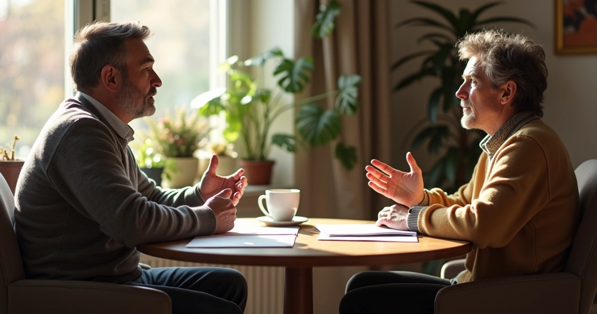 Personas dialogando en una mesa 