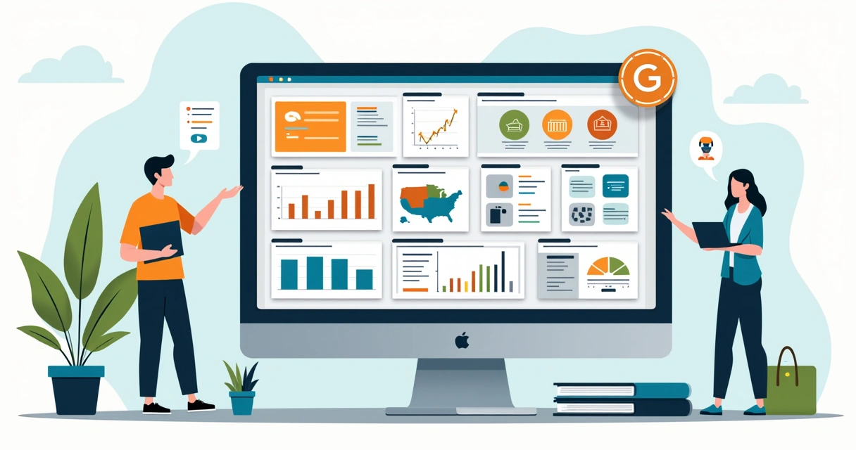 Dashboard de criador de sites integrando ecommerce, CRM e relatórios.
