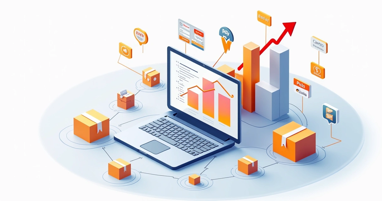 Representação de crescimento escalável em dropshipping com gráficos subindo