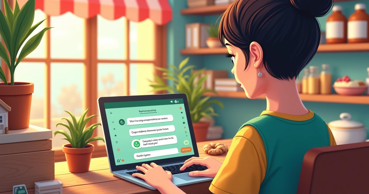 Painel de loja local com chatbot do WhatsApp atendendo dúvidas de clientes 