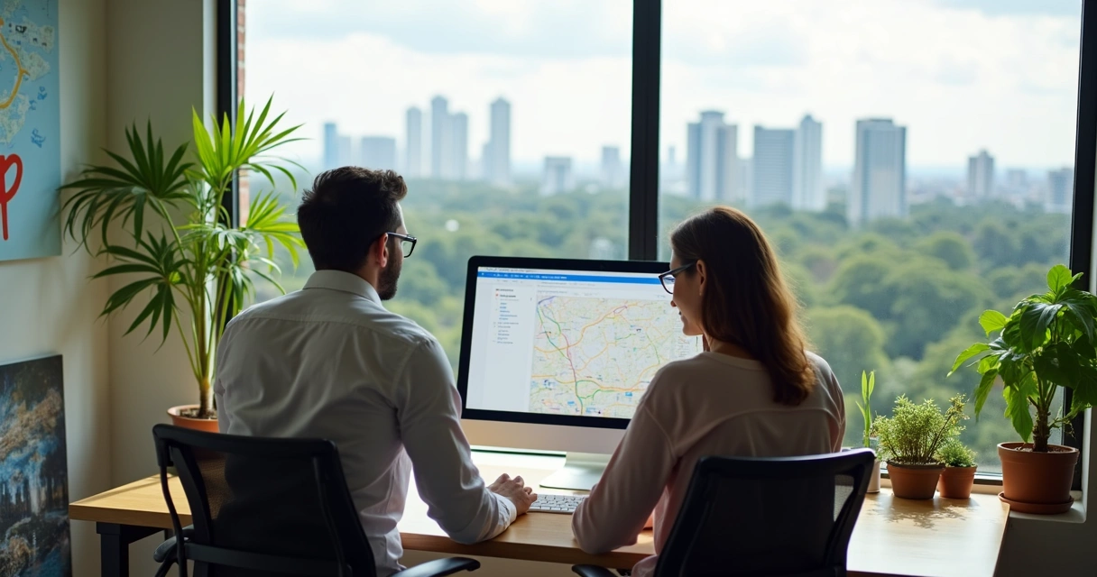 Equipe analisando perfil de empresa de Curitiba no Google Meu Negócio 