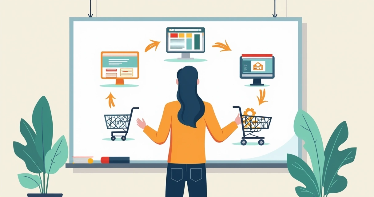 Empreendedor planejando estratégia para loja online em quadro branco 