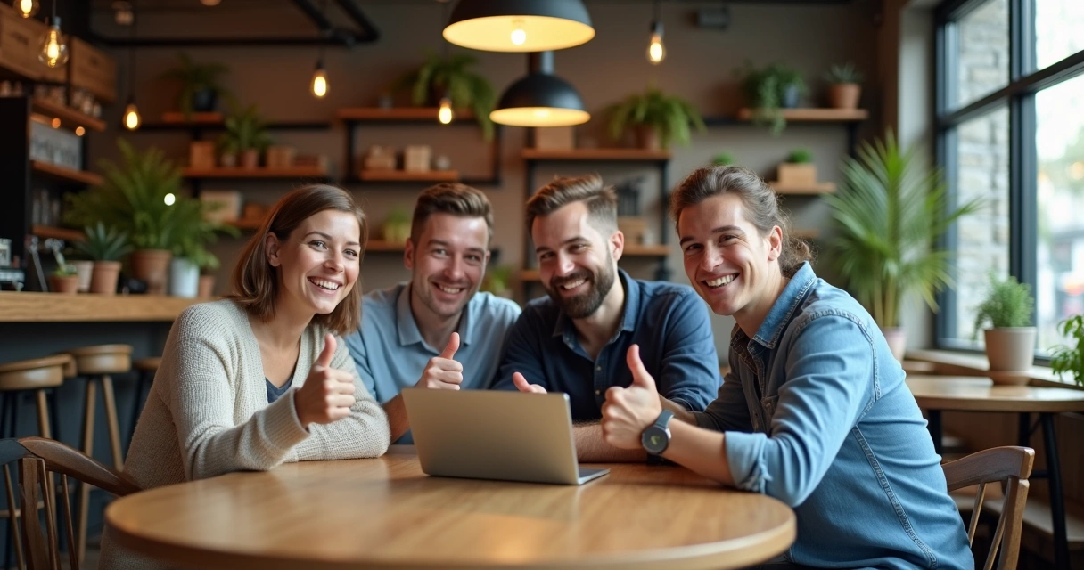 Consumidores felizes validando serviço inovador 