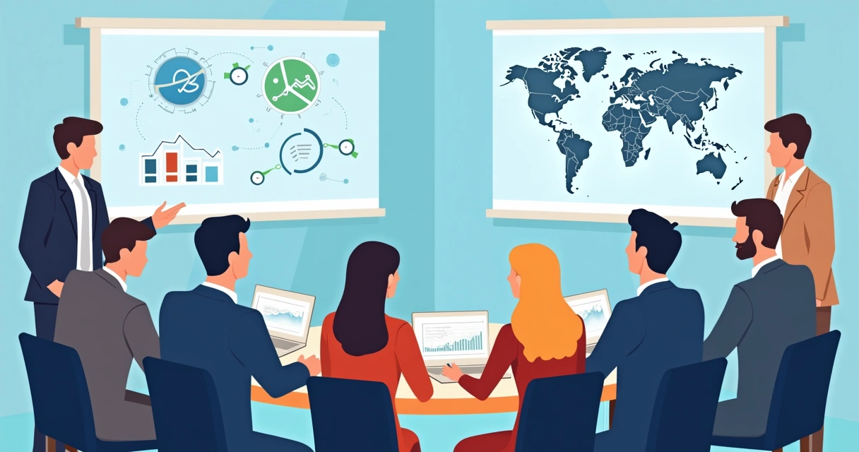 Pessoas de negócios analisando opções de IA horizontal e vertical 