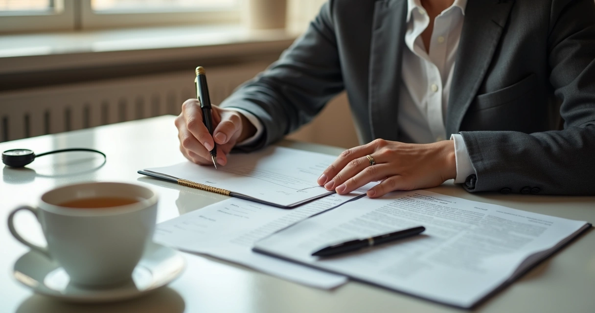 Professional taking notes calmly before a negotiation