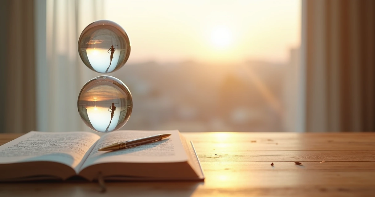 Journal on glass spheres reflecting multiple views of the same person 