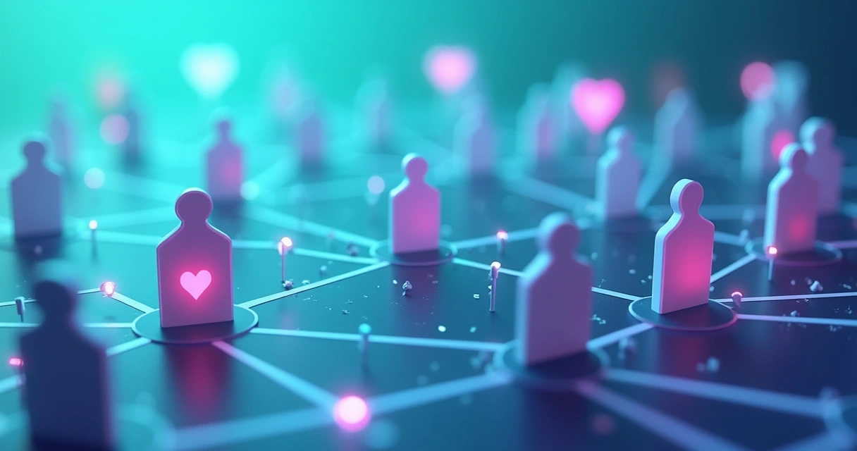 Illustration of interconnected people nodes symbolizing social feedback 