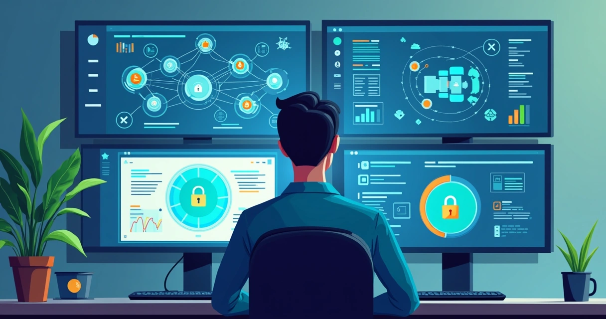 Network admin monitoring VLAN security dashboards with multiple graphs 