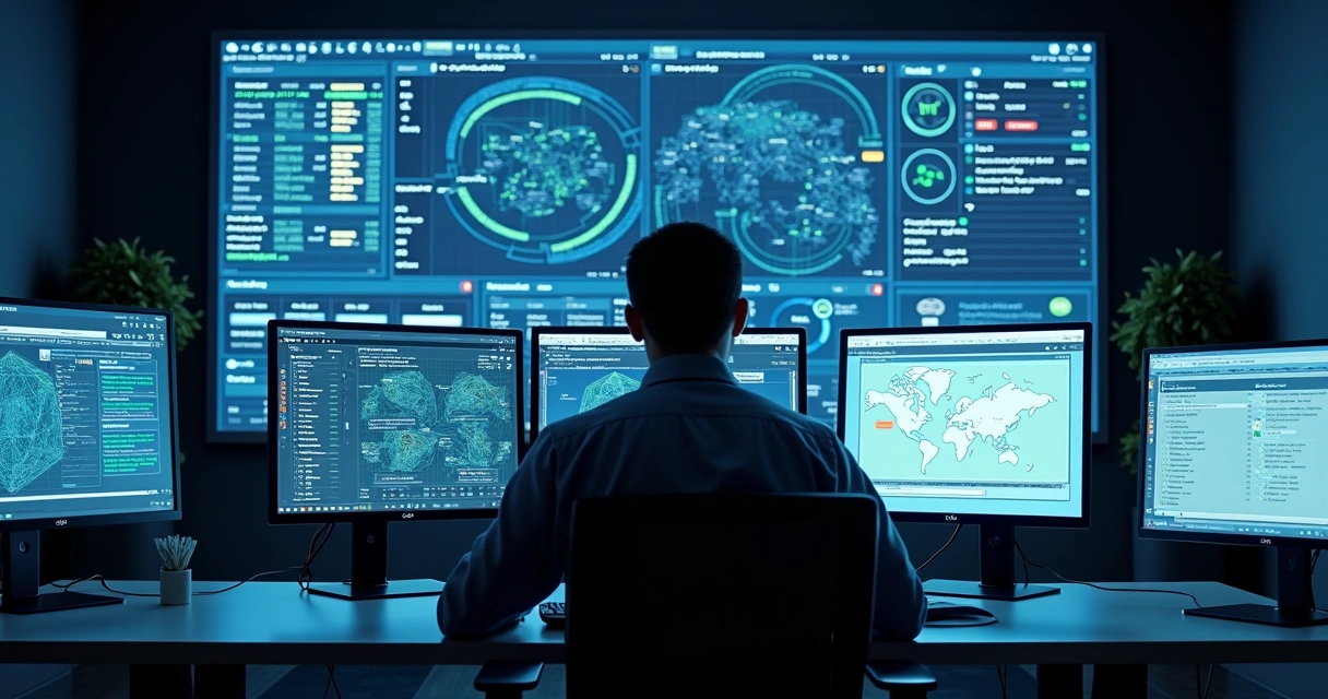 Network security dashboard with packet analysis screen 