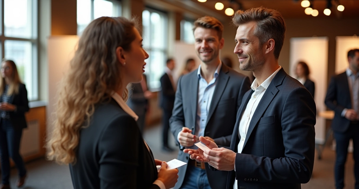 Profissionais de PMEs conversando em evento setorial 