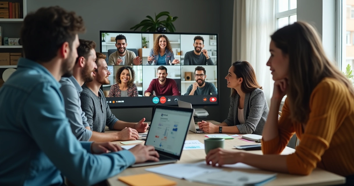 Grupo de desenvolvedores participando de videoconferência 