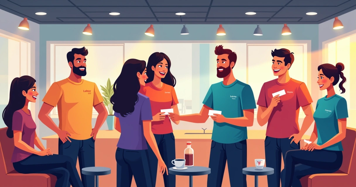 Networking facilitado em evento corporativo com camisetas personalizadas Assis SP 